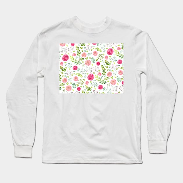 Watercolor Flowers as Pattern Long Sleeve T-Shirt by Hispaniola-Fineart